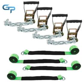 Gre158460 Greatparts Lasso Car Tie Down Chain Anchors 2 Inch X96 4 Pack High-viz 3300 Lbs Swl