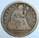 1857 P United States Us Silver Seated Liberty Quarter Dollar Coin Eagle I111086. Fixed Price $436.20.