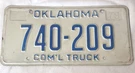 1979 United States Oklahoma Commercial Truck License 740-209 Blue/white Free S/h. Fixed Price $12.99.