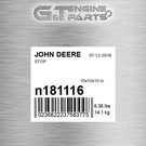 N181116 Stop Fits John Deere (surplus Open Box). Fixed Price $98.86.