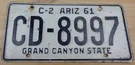 Vtg 1961 Arizona Grand Canyon State (C-2) Commercial Truck License Plate CD-8997. Fixed Price $19.00.